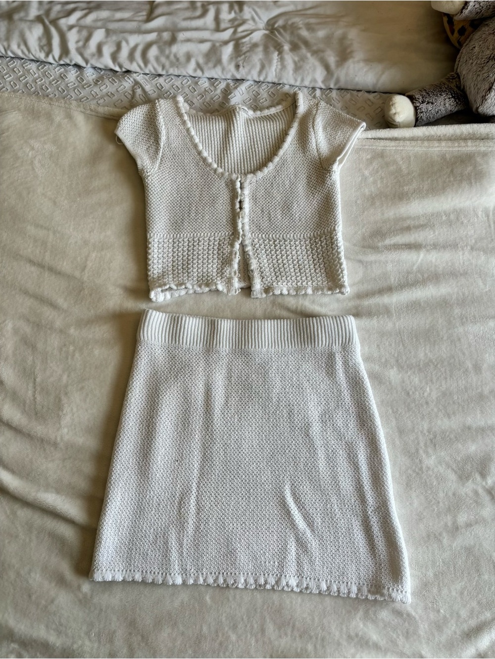 Ardene White Knit Cropped Cardigan & Skirt Set
